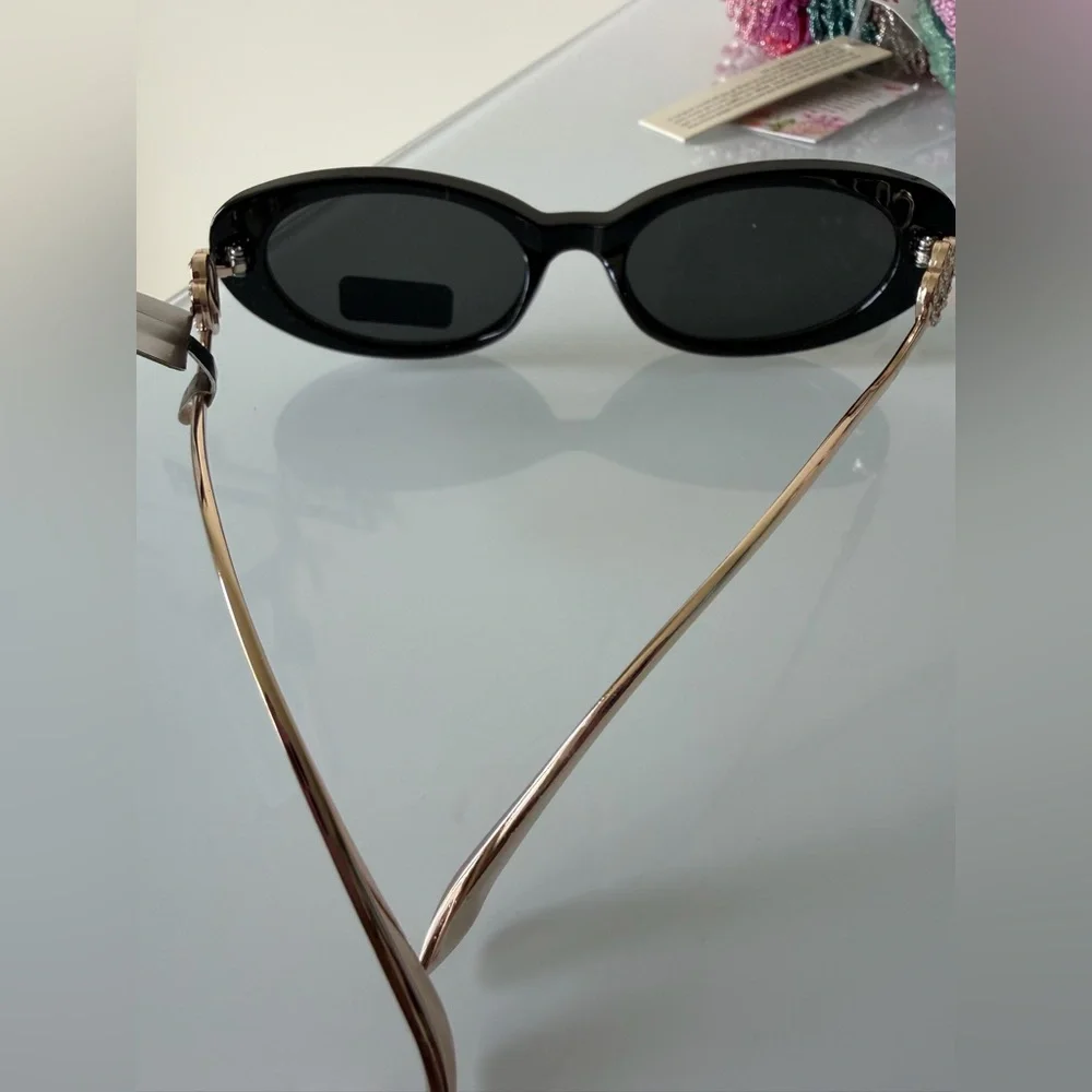 House of Harlow 1960 Black Sunglasses with Heart rhinestone Accent